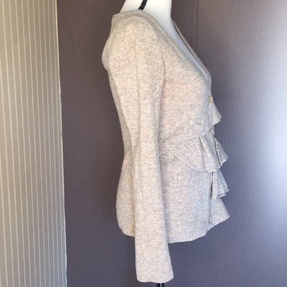 Moth cardigan tan button up sweater size xsmall ruffle detail - Picture 3 of 9